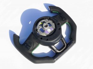 Jeep Wrangler JL Custom Steering Wheel - Carbon Fiber - F1 Style - Flat Bottom - Alcantara/ Green Stitch
